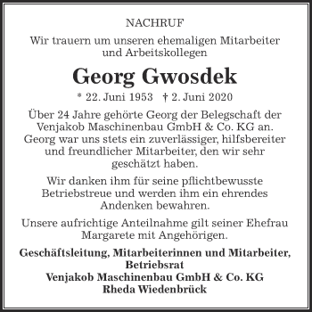 Traueranzeige von Georg Gwosdek von Die Glocke