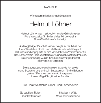 Traueranzeige von Helmut Löhner von Die Glocke