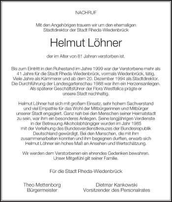 Traueranzeige von Helmut Löhner von Die Glocke
