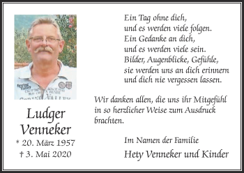 Traueranzeige von Ludger Venneker von Die Glocke