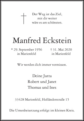 Traueranzeige von Manfred Eckstein von Die Glocke