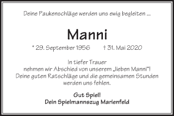 Traueranzeige von Manni  von Die Glocke