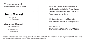 Traueranzeige von Marianne Mackel von Die Glocke