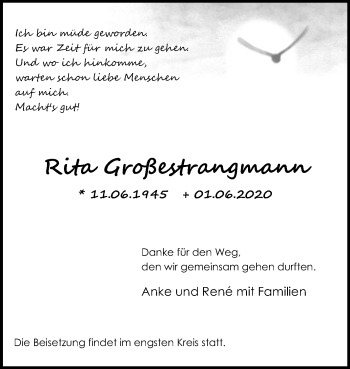 Traueranzeige von Rita Großestrangmann von Die Glocke