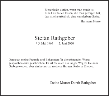Traueranzeige von Stefan Rathgeber von Die Glocke