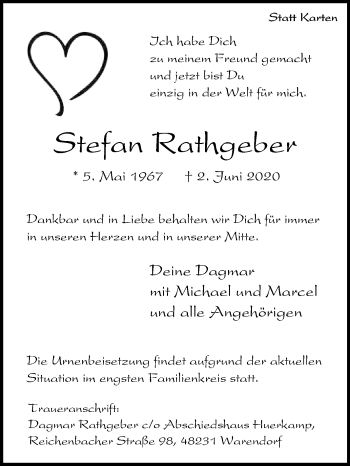 Traueranzeige von Stefan Rathgeber von Die Glocke