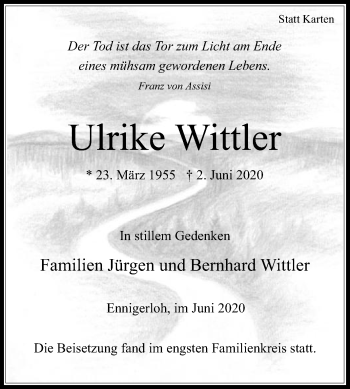 Traueranzeige von Ulrike Wittler von Die Glocke