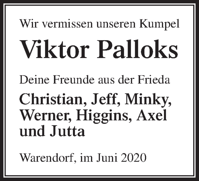  Traueranzeige für Viktor Palloks vom 20.06.2020 aus Die Glocke