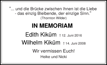 Traueranzeige von Wilhelm Kiküm von Die Glocke