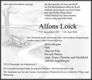 Traueranzeige von Alfons Loick von Die Glocke