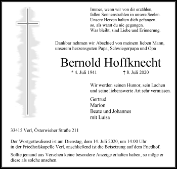 Traueranzeige von Bernold Hoffknecht von Die Glocke
