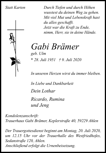 Traueranzeige von Gabi Brämer von Die Glocke