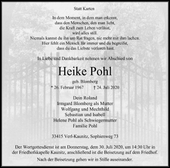 Traueranzeige von Heike Pohl von Die Glocke