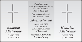 Traueranzeige von Heinrich Altefrohne von Die Glocke