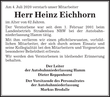 Traueranzeige von Heinz Eichhorn von Die Glocke