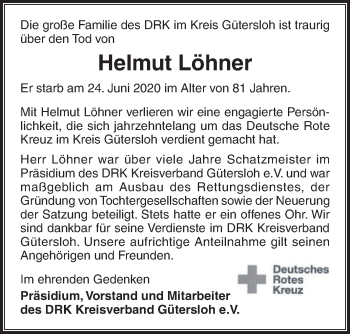 Traueranzeige von Helmut Löhner von Die Glocke