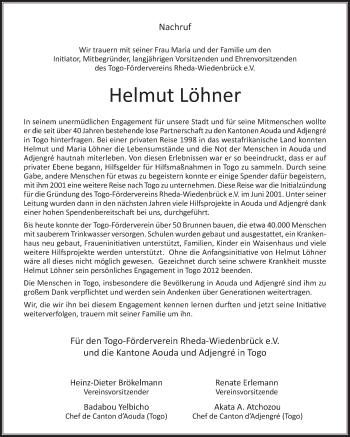 Traueranzeige von Helmut Löhner von Die Glocke