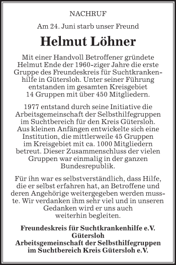 Traueranzeige von Helmut Löhner von Die Glocke