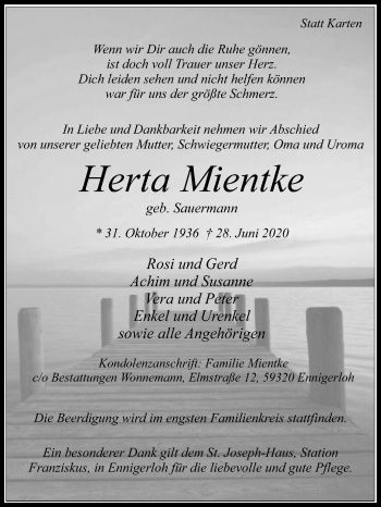 Traueranzeige von Herta Mientke von Die Glocke