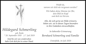 Traueranzeige von Hildegard Schmerling von Die Glocke