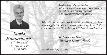 Traueranzeige von Maria Hammelbeck von Die Glocke