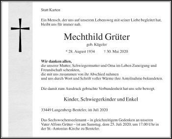 Traueranzeige von Mechthild Grüter von Die Glocke