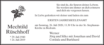 Traueranzeige von Mechtild Rüschhoff von Die Glocke