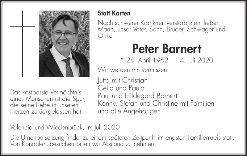  Traueranzeige für Peter Barnert vom 11.07.2020 aus Die Glocke