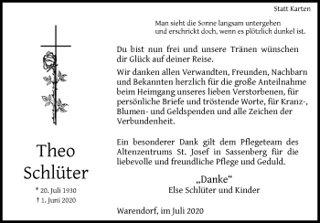 Traueranzeige von Theo Schlüter von Die Glocke
