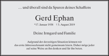 Traueranzeige von Gerd Ephan von Die Glocke