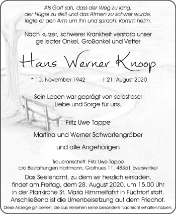 Traueranzeige von Hans Werner Knoop von Die Glocke