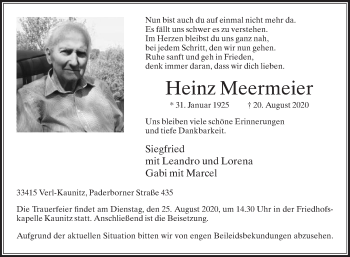 Traueranzeige von Heinz Meermeier von Die Glocke