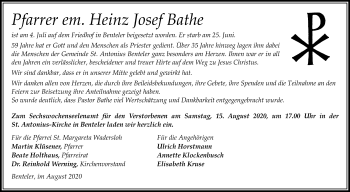 Traueranzeige von Heinz Josef Bathe von Die Glocke