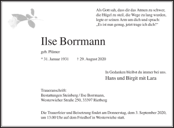 Traueranzeige von Ilse Borrmann von Die Glocke