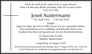 Traueranzeige von Josef Austermann von Die Glocke