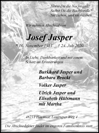 Traueranzeige von Josef Jasper von Die Glocke