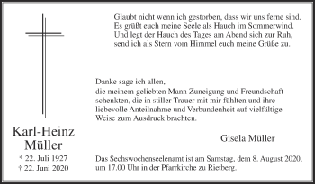 Traueranzeige von Karl-Heinz Müller von Die Glocke
