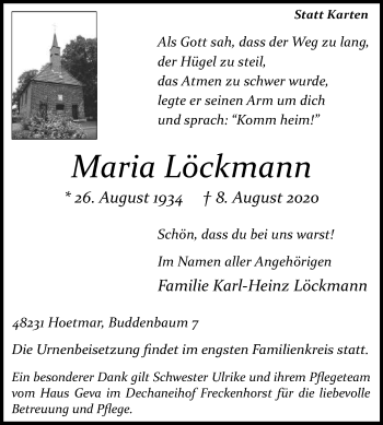 Traueranzeige von Maria Löckmann von Die Glocke