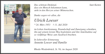 Traueranzeige von Ulrich Loeser von Die Glocke