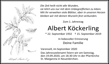 Traueranzeige von Albert Köckerling von Die Glocke