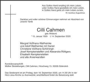 Traueranzeige von Cilli Cahmen von Die Glocke