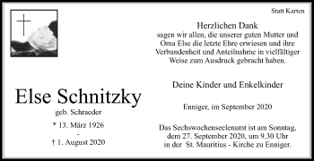 Traueranzeige von Else Schnitzky von Die Glocke