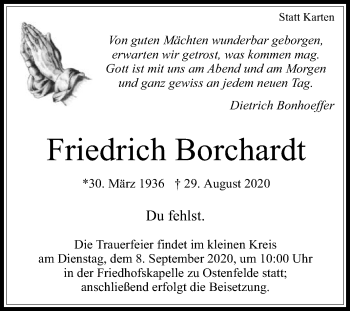 Traueranzeige von Friedrich Borchardt von Die Glocke