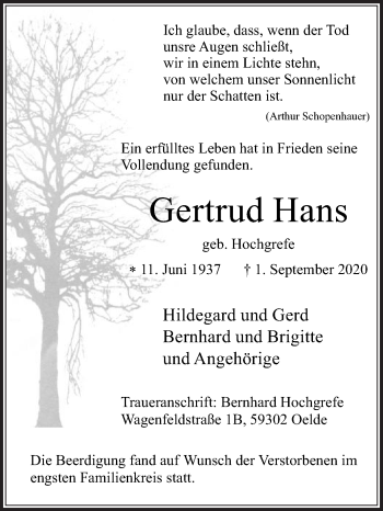 Traueranzeige von Gertrud Hans von Die Glocke
