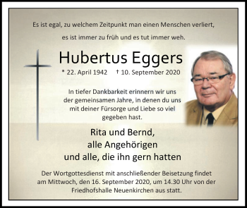 Traueranzeige von Hubertus Eggers von Die Glocke