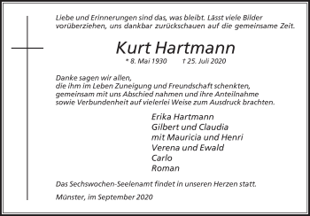 Traueranzeige von Kurt Hartmann von Die Glocke