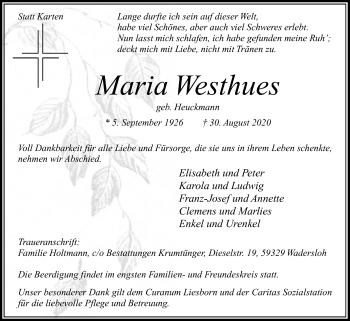 Traueranzeige von Maria Westhues von Die Glocke