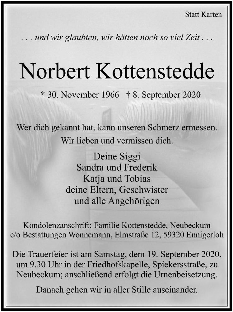  Traueranzeige für Norbert Kottenstedde vom 16.09.2020 aus Die Glocke