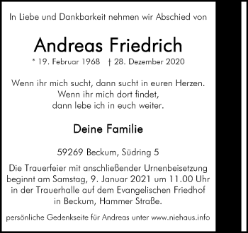 Traueranzeige von Andreas Friedrich von Die Glocke