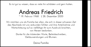 Traueranzeige von Andreas Friedrich von Die Glocke